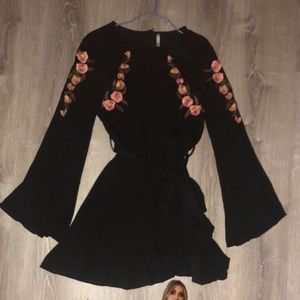 Yara Floral Embellished Fit & Flare Dress Black